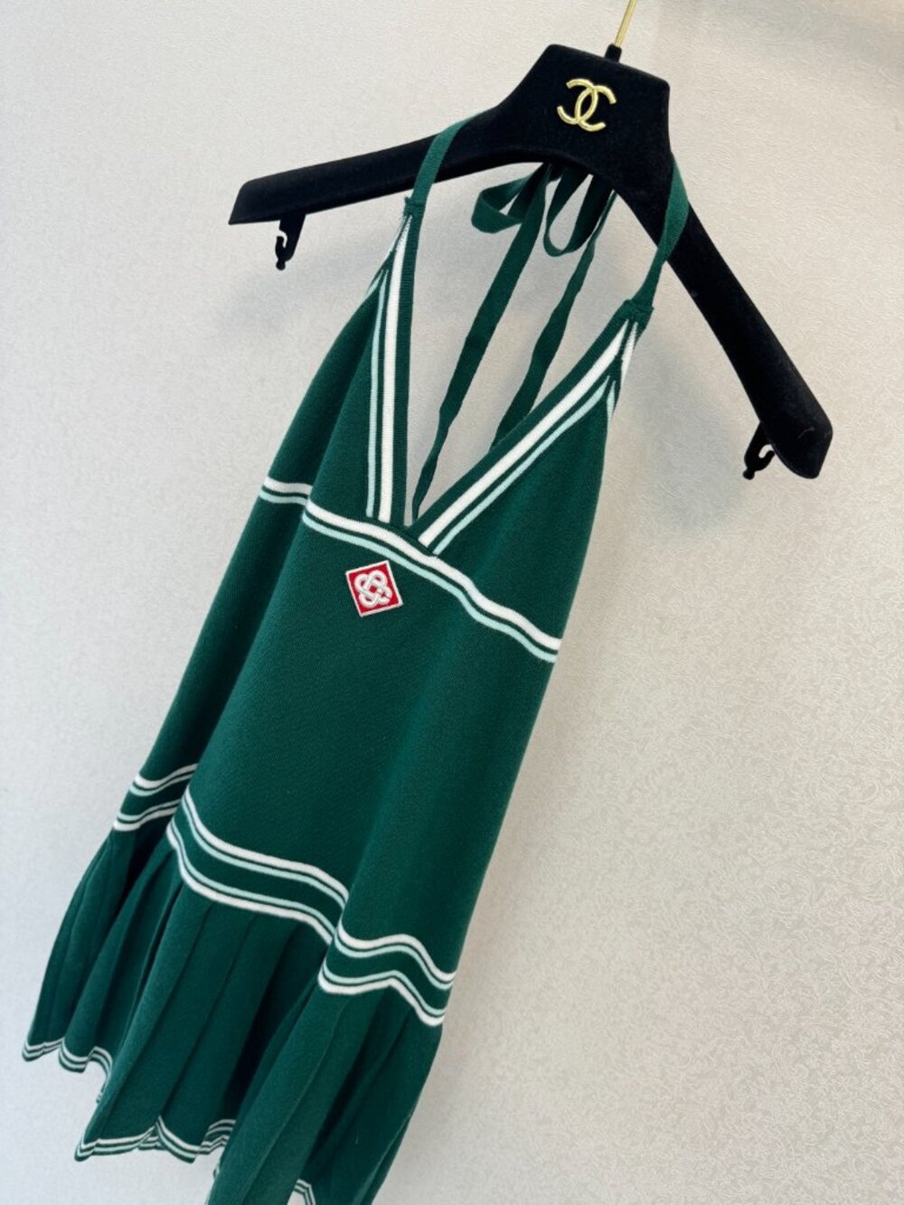 New Casablanca Green Pleated Halter Knit Mini Dress - Size M - Picture 2 of 6
